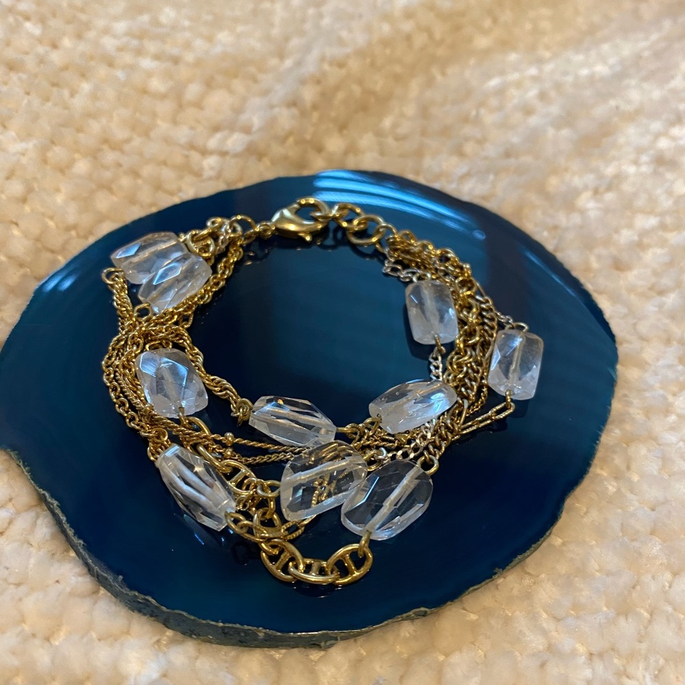 Gold And Crystal Multi-Strand Bracelet